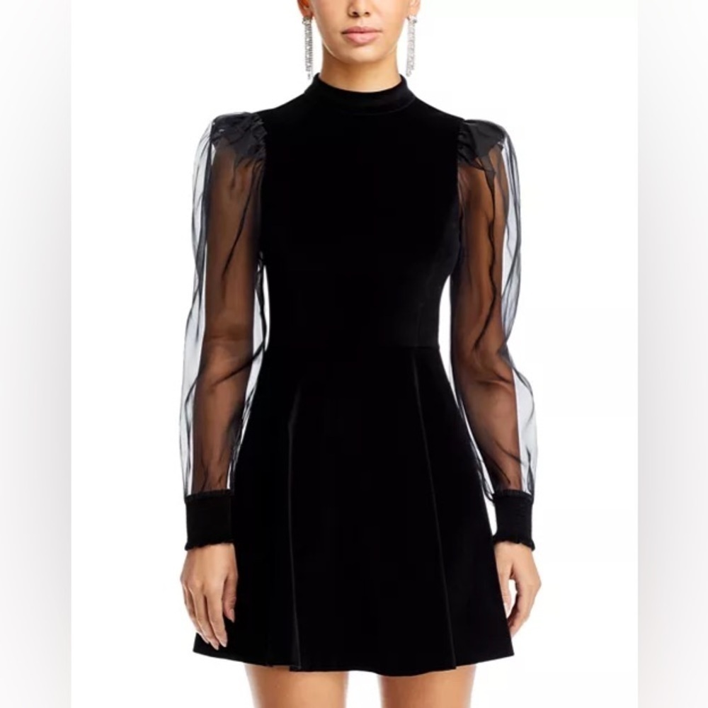 Alice and Olivia Paulette Velvet Puff Sleeve Mini Dress in Black sz 10 NWT 595$ - Picture 7 of 10